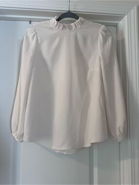 J. Crew Cream Ruffle-Neck Long Sleeve Blouse
